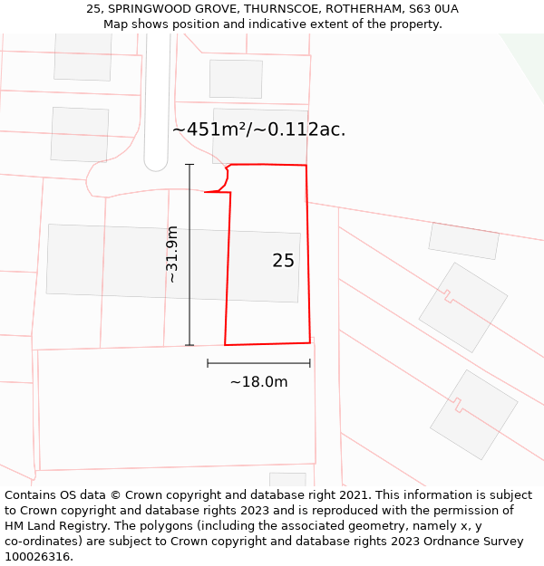 25, SPRINGWOOD GROVE, THURNSCOE, ROTHERHAM, S63 0UA: Plot and title map