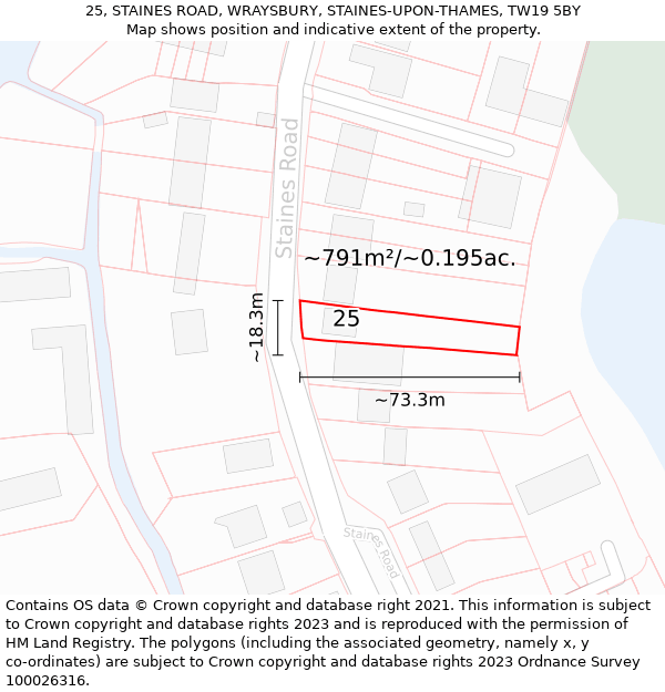 25, STAINES ROAD, WRAYSBURY, STAINES-UPON-THAMES, TW19 5BY: Plot and title map