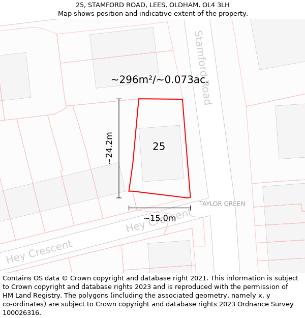 25, STAMFORD ROAD, LEES, OLDHAM, OL4 3LH: Plot and title map