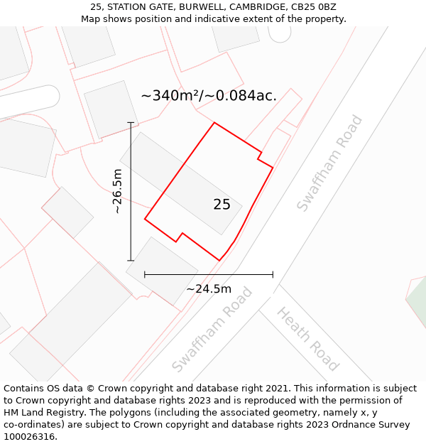 25, STATION GATE, BURWELL, CAMBRIDGE, CB25 0BZ: Plot and title map