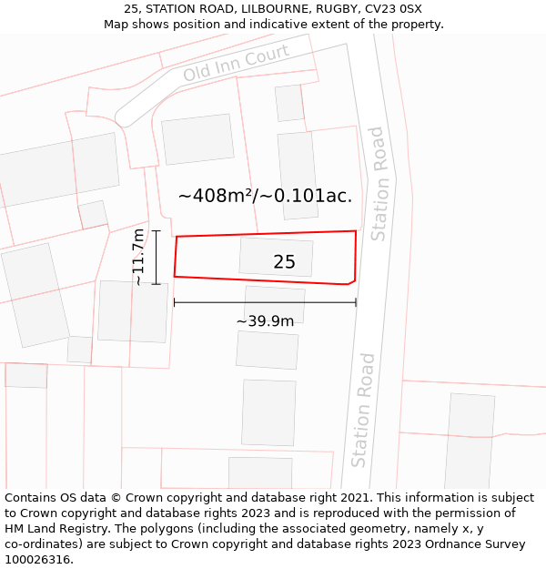 25, STATION ROAD, LILBOURNE, RUGBY, CV23 0SX: Plot and title map