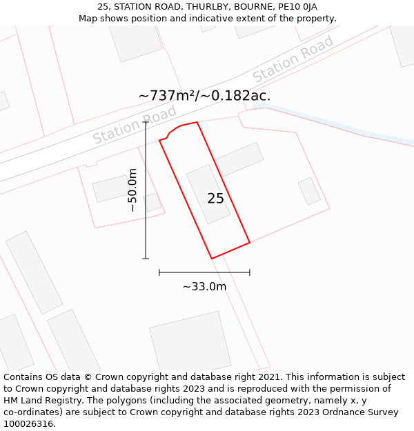 25, STATION ROAD, THURLBY, BOURNE, PE10 0JA: Plot and title map