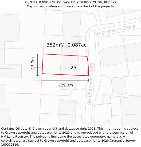 25, STEPHENSON CLOSE, YAXLEY, PETERBOROUGH, PE7 3ZP: Plot and title map