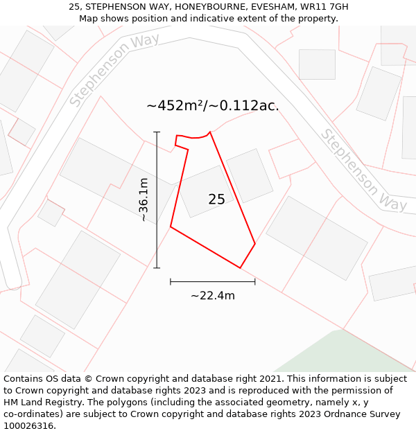 25, STEPHENSON WAY, HONEYBOURNE, EVESHAM, WR11 7GH: Plot and title map