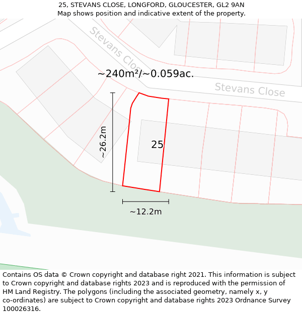 25, STEVANS CLOSE, LONGFORD, GLOUCESTER, GL2 9AN: Plot and title map