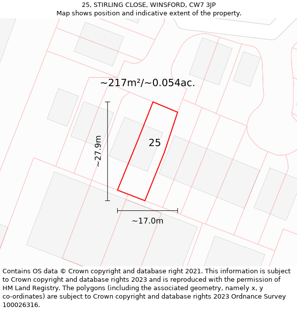 25, STIRLING CLOSE, WINSFORD, CW7 3JP: Plot and title map