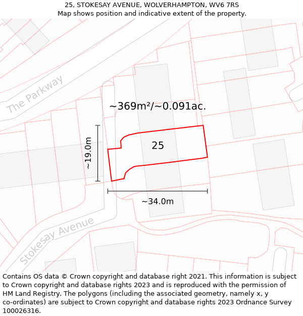 25, STOKESAY AVENUE, WOLVERHAMPTON, WV6 7RS: Plot and title map