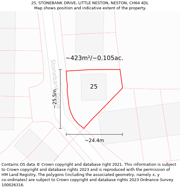 25, STONEBANK DRIVE, LITTLE NESTON, NESTON, CH64 4DL: Plot and title map