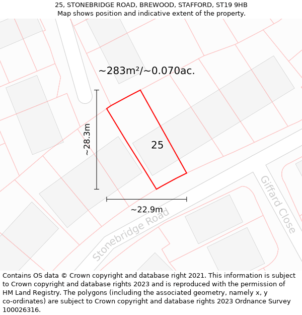 25, STONEBRIDGE ROAD, BREWOOD, STAFFORD, ST19 9HB: Plot and title map