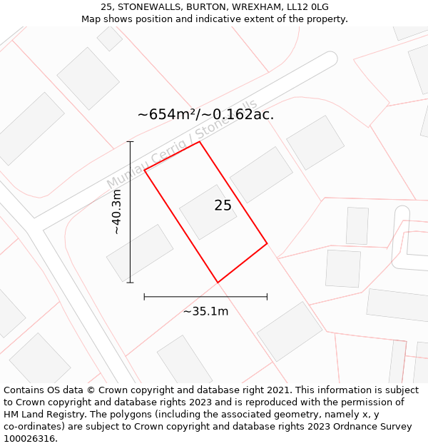 25, STONEWALLS, BURTON, WREXHAM, LL12 0LG: Plot and title map