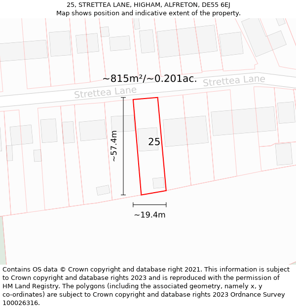 25, STRETTEA LANE, HIGHAM, ALFRETON, DE55 6EJ: Plot and title map