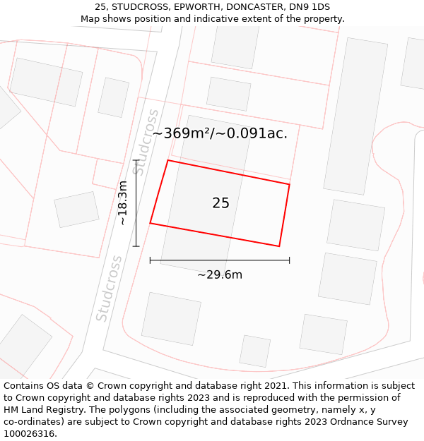 25, STUDCROSS, EPWORTH, DONCASTER, DN9 1DS: Plot and title map