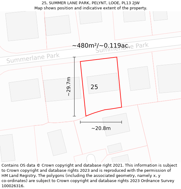 25, SUMMER LANE PARK, PELYNT, LOOE, PL13 2JW: Plot and title map