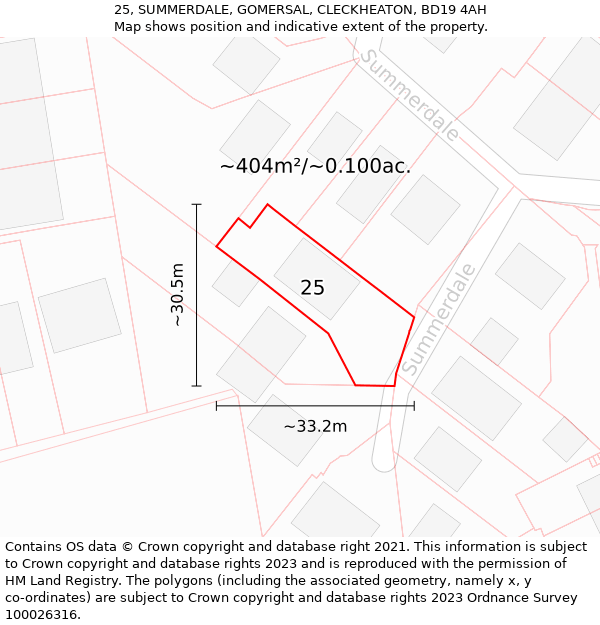 25, SUMMERDALE, GOMERSAL, CLECKHEATON, BD19 4AH: Plot and title map