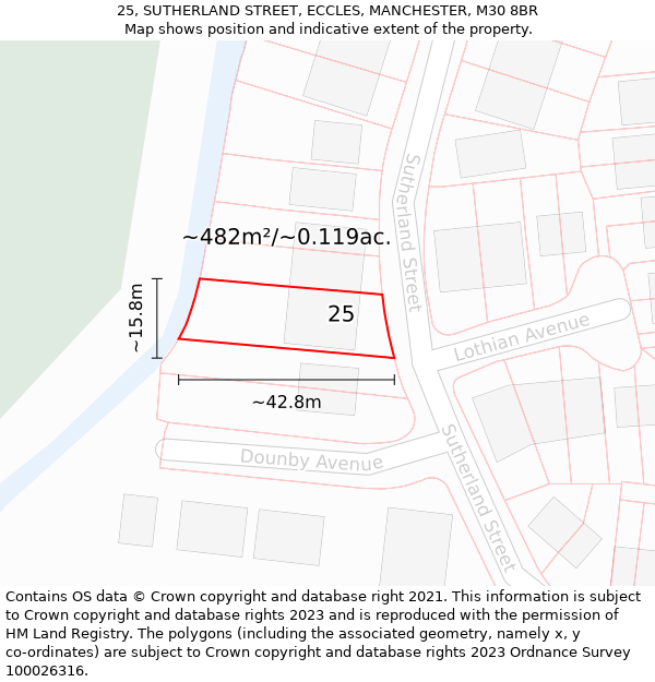 25, SUTHERLAND STREET, ECCLES, MANCHESTER, M30 8BR: Plot and title map