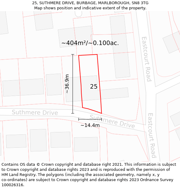 25, SUTHMERE DRIVE, BURBAGE, MARLBOROUGH, SN8 3TG: Plot and title map