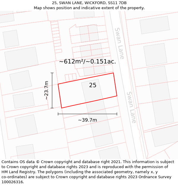 25, SWAN LANE, WICKFORD, SS11 7DB: Plot and title map