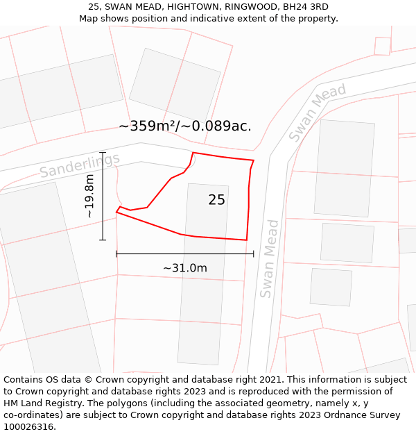 25, SWAN MEAD, HIGHTOWN, RINGWOOD, BH24 3RD: Plot and title map