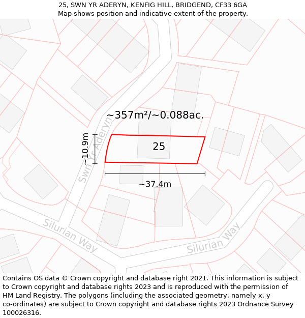 25, SWN YR ADERYN, KENFIG HILL, BRIDGEND, CF33 6GA: Plot and title map