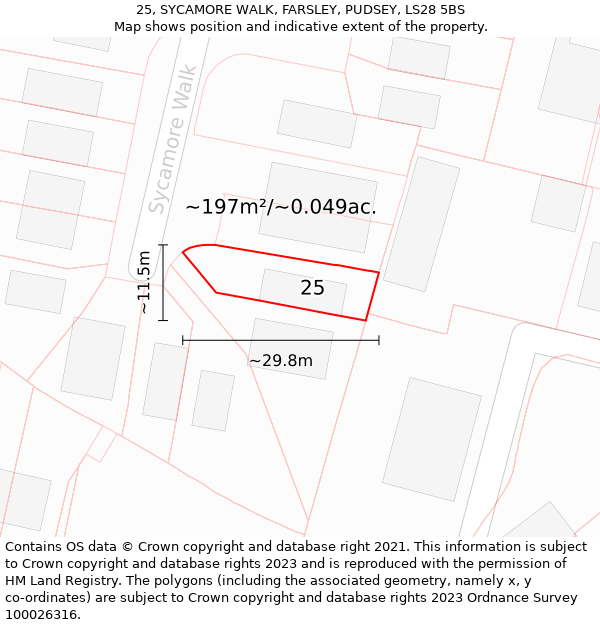 25, SYCAMORE WALK, FARSLEY, PUDSEY, LS28 5BS: Plot and title map