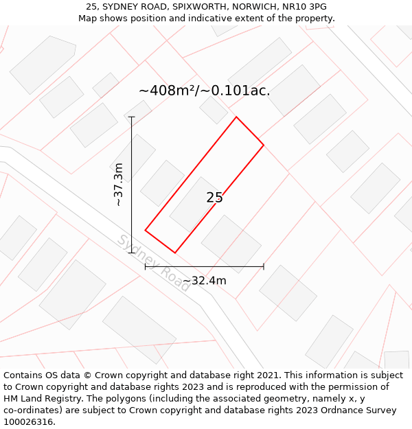 25, SYDNEY ROAD, SPIXWORTH, NORWICH, NR10 3PG: Plot and title map