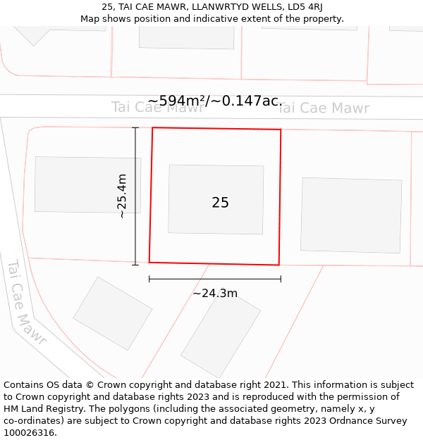 25, TAI CAE MAWR, LLANWRTYD WELLS, LD5 4RJ: Plot and title map