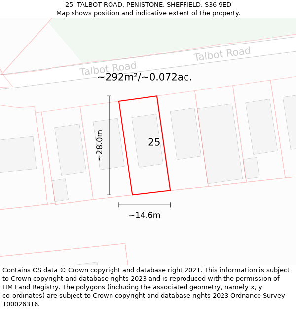 25, TALBOT ROAD, PENISTONE, SHEFFIELD, S36 9ED: Plot and title map