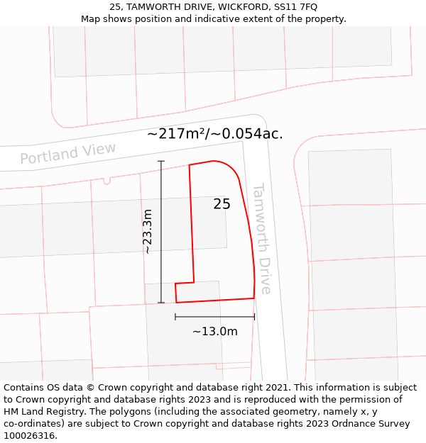 25, TAMWORTH DRIVE, WICKFORD, SS11 7FQ: Plot and title map