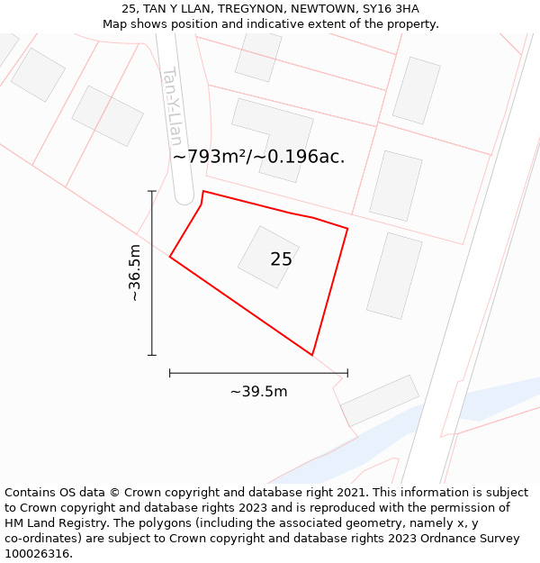 25, TAN Y LLAN, TREGYNON, NEWTOWN, SY16 3HA: Plot and title map