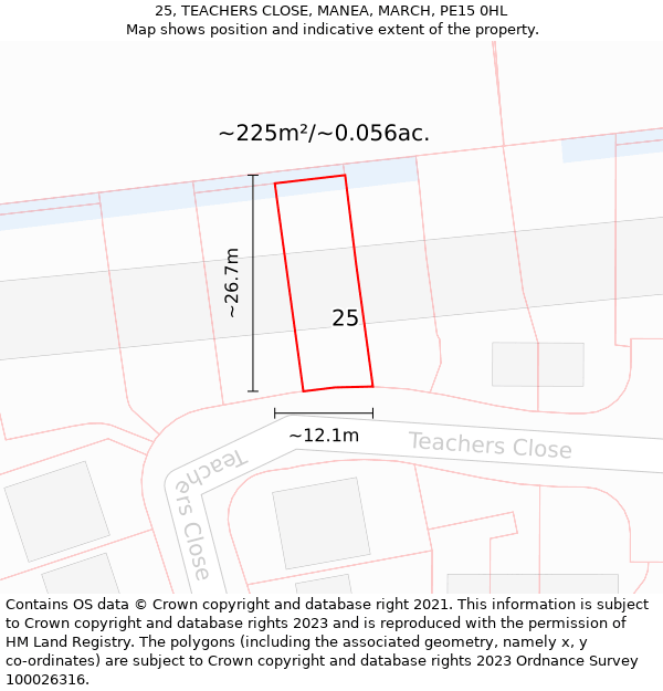 25, TEACHERS CLOSE, MANEA, MARCH, PE15 0HL: Plot and title map