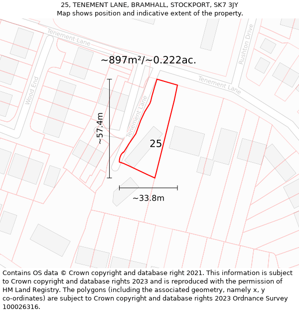 25, TENEMENT LANE, BRAMHALL, STOCKPORT, SK7 3JY: Plot and title map