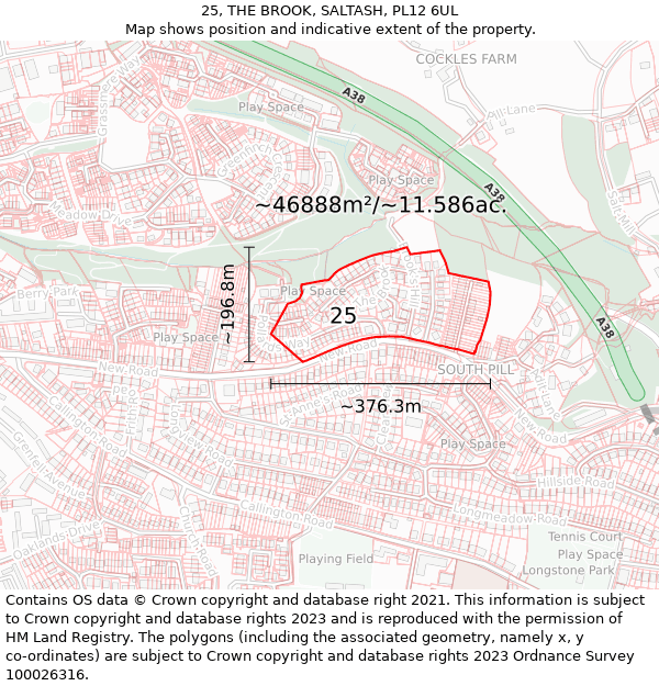 25, THE BROOK, SALTASH, PL12 6UL: Plot and title map