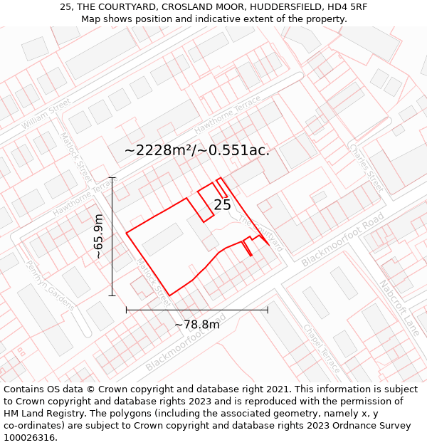 25, THE COURTYARD, CROSLAND MOOR, HUDDERSFIELD, HD4 5RF: Plot and title map