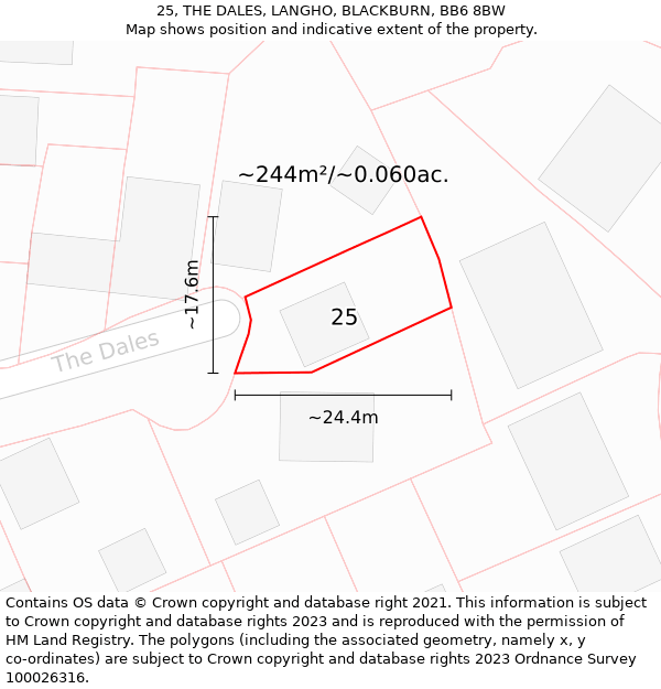 25, THE DALES, LANGHO, BLACKBURN, BB6 8BW: Plot and title map