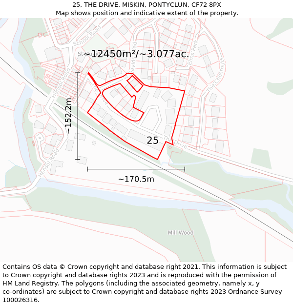 25, THE DRIVE, MISKIN, PONTYCLUN, CF72 8PX: Plot and title map