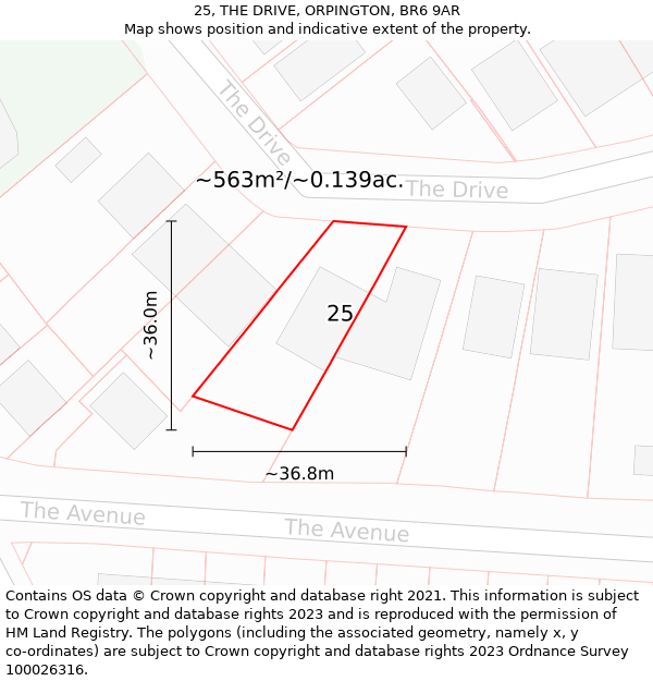 25, THE DRIVE, ORPINGTON, BR6 9AR: Plot and title map