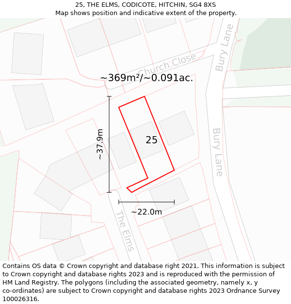 25, THE ELMS, CODICOTE, HITCHIN, SG4 8XS: Plot and title map