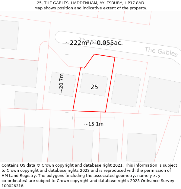 25, THE GABLES, HADDENHAM, AYLESBURY, HP17 8AD: Plot and title map