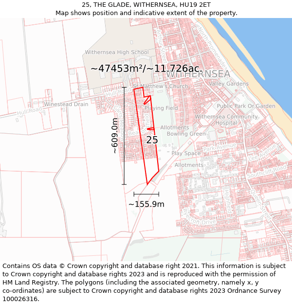 25, THE GLADE, WITHERNSEA, HU19 2ET: Plot and title map