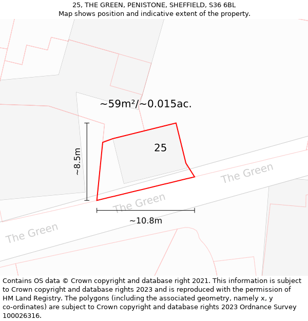 25, THE GREEN, PENISTONE, SHEFFIELD, S36 6BL: Plot and title map