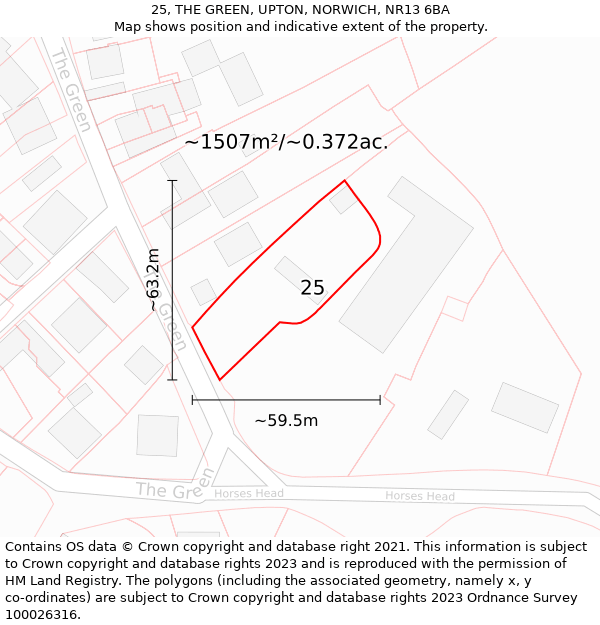 25, THE GREEN, UPTON, NORWICH, NR13 6BA: Plot and title map