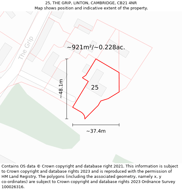 25, THE GRIP, LINTON, CAMBRIDGE, CB21 4NR: Plot and title map
