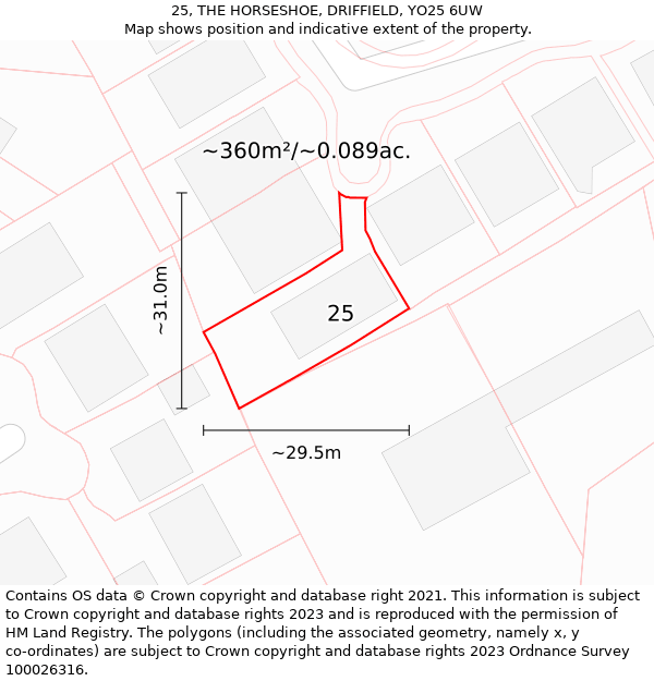 25, THE HORSESHOE, DRIFFIELD, YO25 6UW: Plot and title map