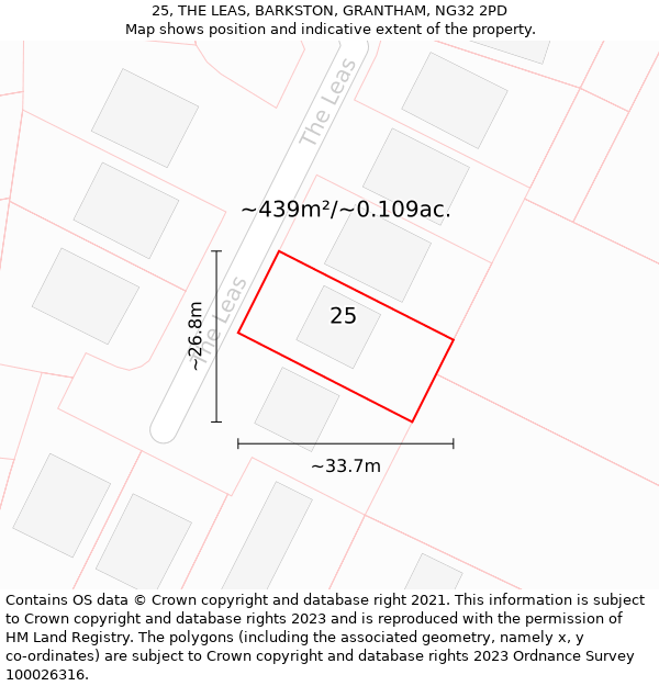 25, THE LEAS, BARKSTON, GRANTHAM, NG32 2PD: Plot and title map