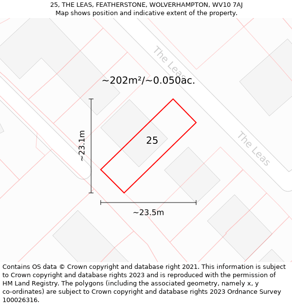 25, THE LEAS, FEATHERSTONE, WOLVERHAMPTON, WV10 7AJ: Plot and title map