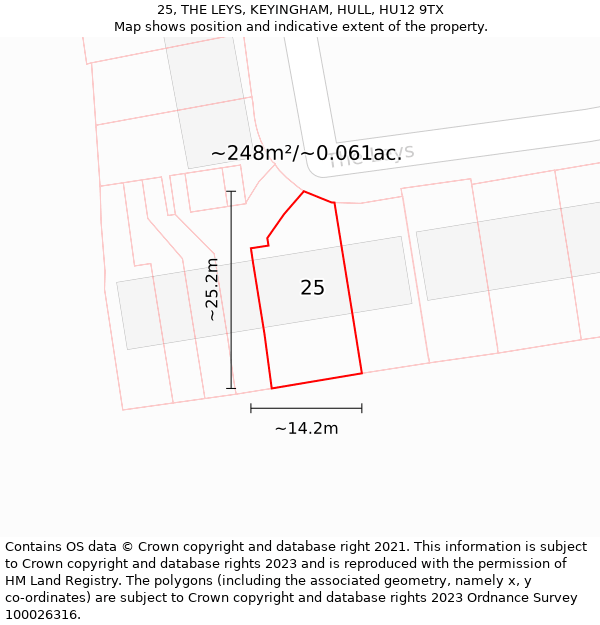 25, THE LEYS, KEYINGHAM, HULL, HU12 9TX: Plot and title map