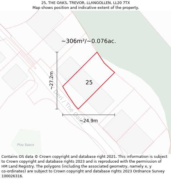 25, THE OAKS, TREVOR, LLANGOLLEN, LL20 7TX: Plot and title map