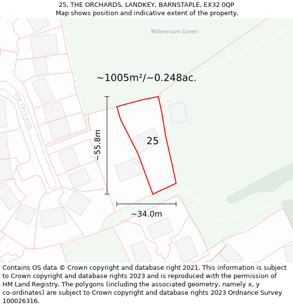 25, THE ORCHARDS, LANDKEY, BARNSTAPLE, EX32 0QP: Plot and title map