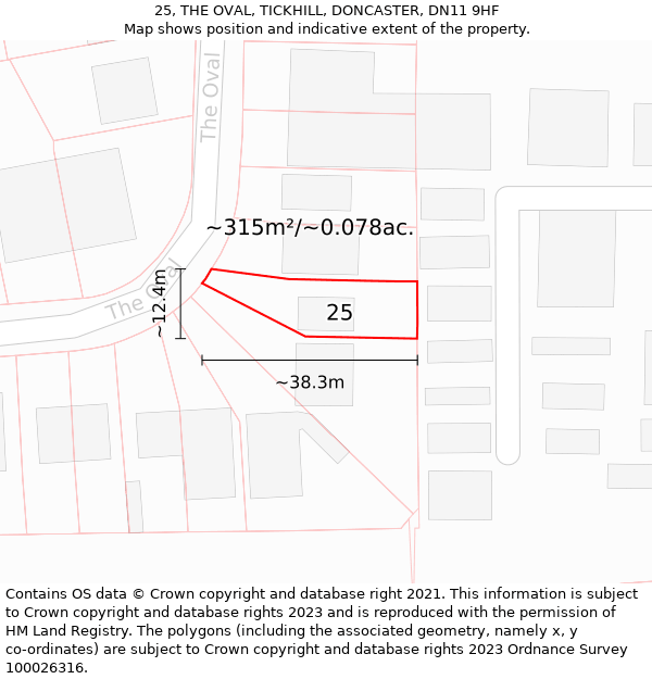 25, THE OVAL, TICKHILL, DONCASTER, DN11 9HF: Plot and title map