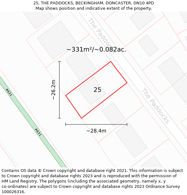 25, THE PADDOCKS, BECKINGHAM, DONCASTER, DN10 4PD: Plot and title map